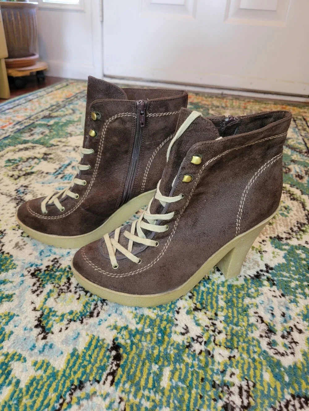 Y2K Charlotte Russe Anya Brown Suede Lace‎ Up Heeled Boots, Size Womens 10